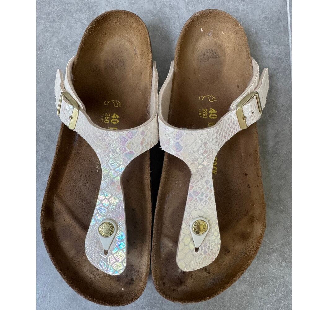 Birkenstock Iridescent Sandals with Gold Buckle
